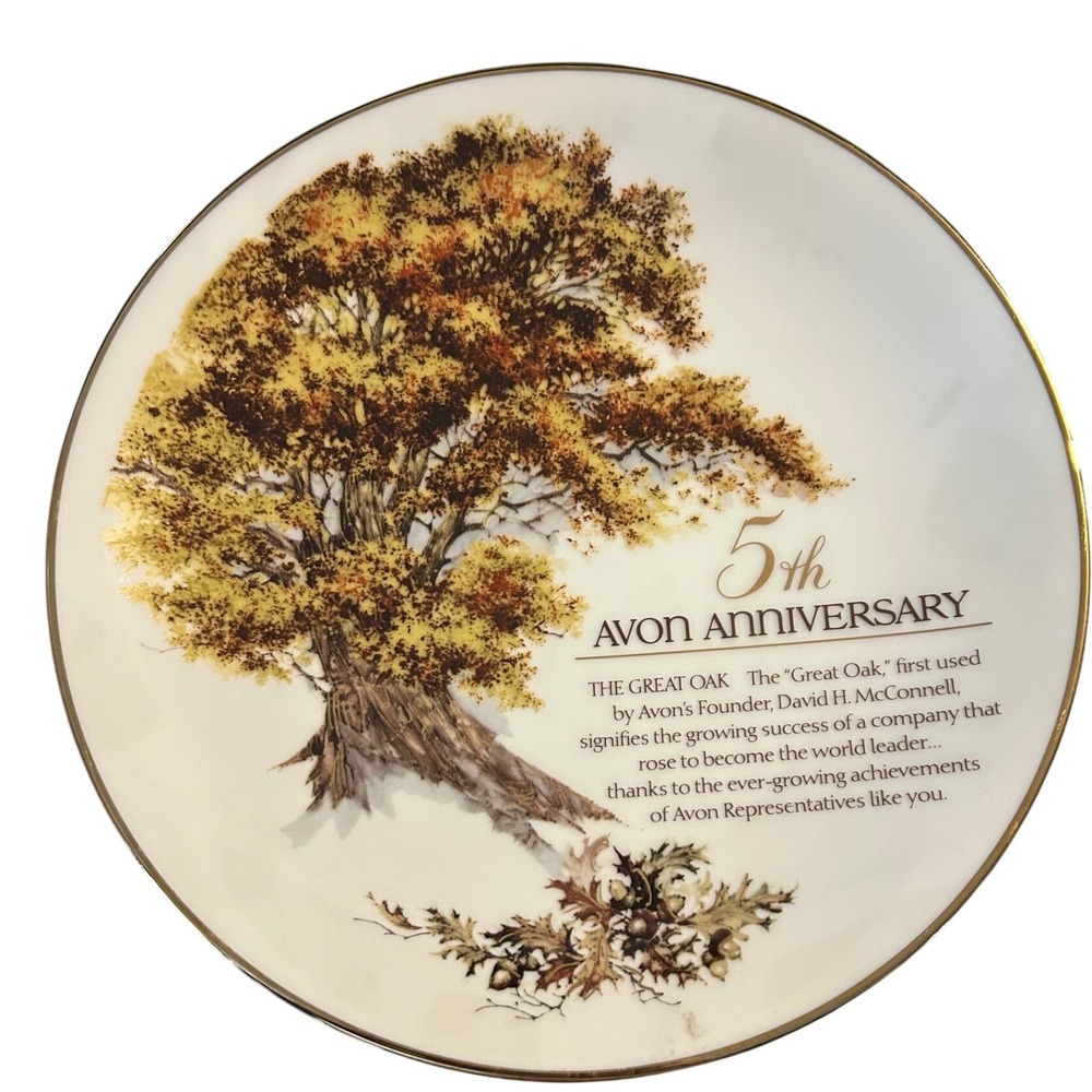 Avon 5th Anniversary The Great Oak Fine Porcelain 22k Gold Trim Plate Japan 8in
